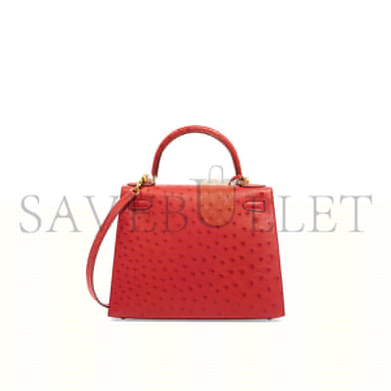 HERMÈS MASTER KELLY 25 OSTRICH SELLIER RED GOLD HARDWARE (25*17*7cm)
